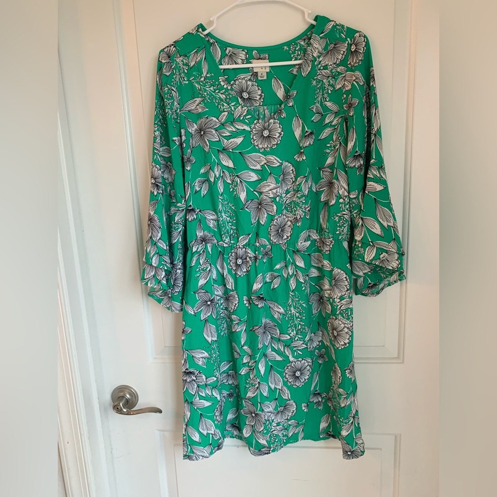 A New Day Green Sundress with 3/4 Sleeves